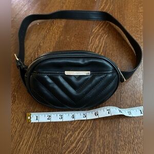 A New Day Black Quilted Belt Bag – Adjustable Strap, Gold Hardware